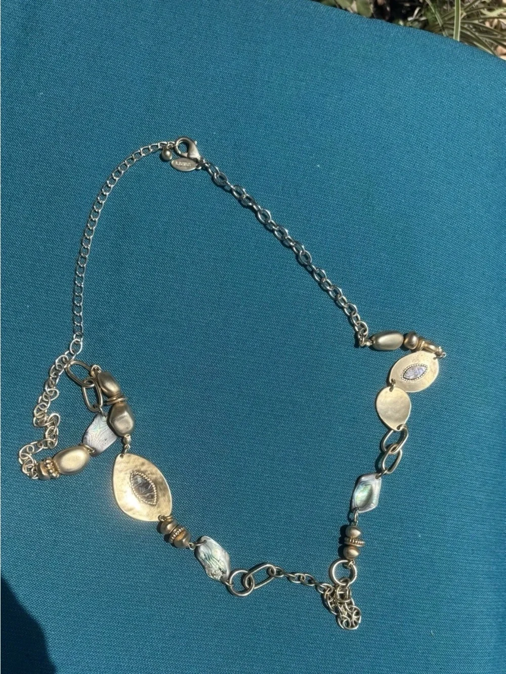 Chico's Medallion Runway Belt Chain Mother of Pearl OS Boho with Lobster Clasp